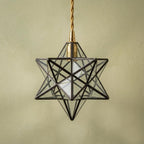 Clear-Look Geometric Star Pendant Light, Dark Frame, Handmade - view 5
