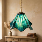 Handmade Blue Fluted Dome Tiffany-Inspired Pendant Light with Flowing Petal Panels - view 9