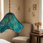 Handmade Blue Fluted Dome Tiffany-Inspired Pendant Light with Flowing Petal Panels - view 8