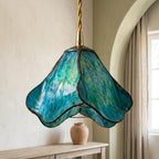 Handmade Blue Fluted Dome Tiffany-Inspired Pendant Light with Flowing Petal Panels - view 10