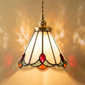 Handmade Cream Bell Tiffany-Inspired Pendant Light with Red, Orange, and Green Details by AuroraeGlass