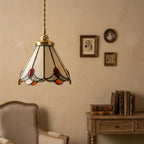 Handmade Cream Bell Tiffany-Inspired Pendant Light with Red, Orange, and Green Details - view 9
