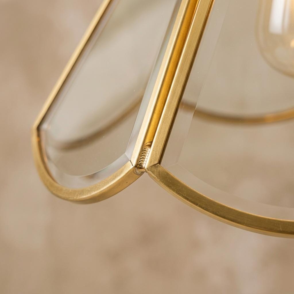 Handmade Clear Flared Pendant Light with Warm Gold-Tone Curved Lines - view 2