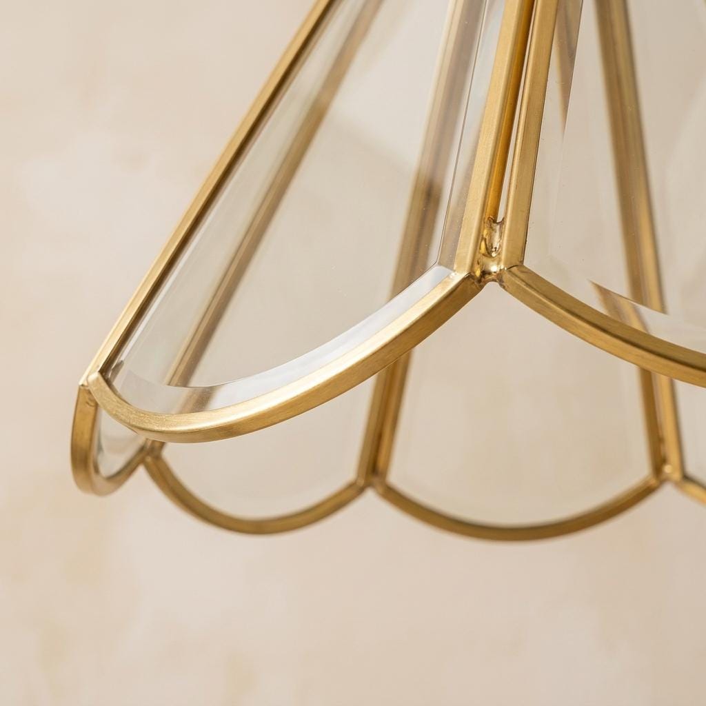 Handmade Clear Flared Pendant Light with Warm Gold-Tone Curved Lines - view 3