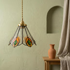 Handmade Peacock-Inspired Tiffany-Inspired Pendant Light with Orange and Green Feather-Eye Motifs - view 7