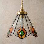 Handmade Peacock-Inspired Tiffany-Inspired Pendant Light with Orange and Green Feather-Eye Motifs - view 5