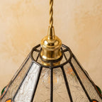 Handmade Peacock-Inspired Tiffany-Inspired Pendant Light with Orange and Green Feather-Eye Motifs - view 4