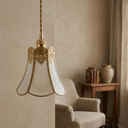 Handmade Clear Flared Pendant Light with Gold-Tone Scroll Details - view 9