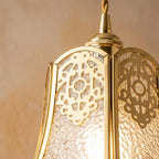 Handmade Clear Flared Pendant Light with Gold-Tone Scroll Details - view 3