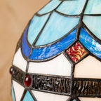 Handmade Blue and White Dome Tiffany-Inspired Pendant Light with Scalloped Bands and Red Details - view 2