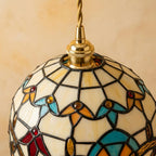 Handmade Abstract Multicolor Dome Tiffany-Inspired Pendant Light with Eye-Shaped Motifs - view 4