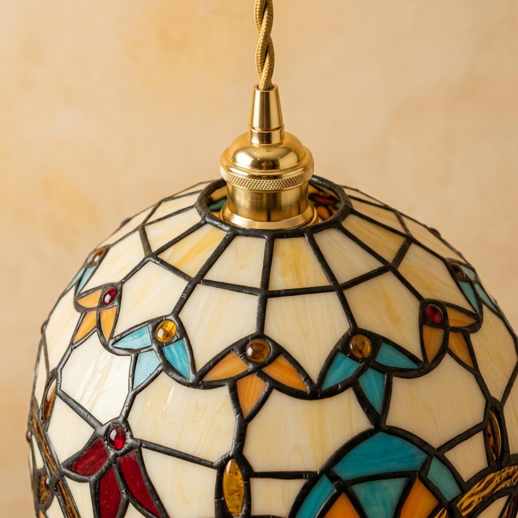 Handmade Abstract Multicolor Dome Tiffany-Inspired Pendant Light with Eye-Shaped Motifs - view 4