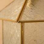 Handmade House-Shaped Pendant Light with Patterned Panels and Gold-Tone Frame - view 2