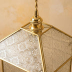 Handmade House-Shaped Pendant Light with Patterned Panels and Gold-Tone Frame - view 4