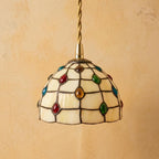 Handmade Cream Dome Tiffany-Inspired Pendant Light with Multicolor Dot Pattern - view 4