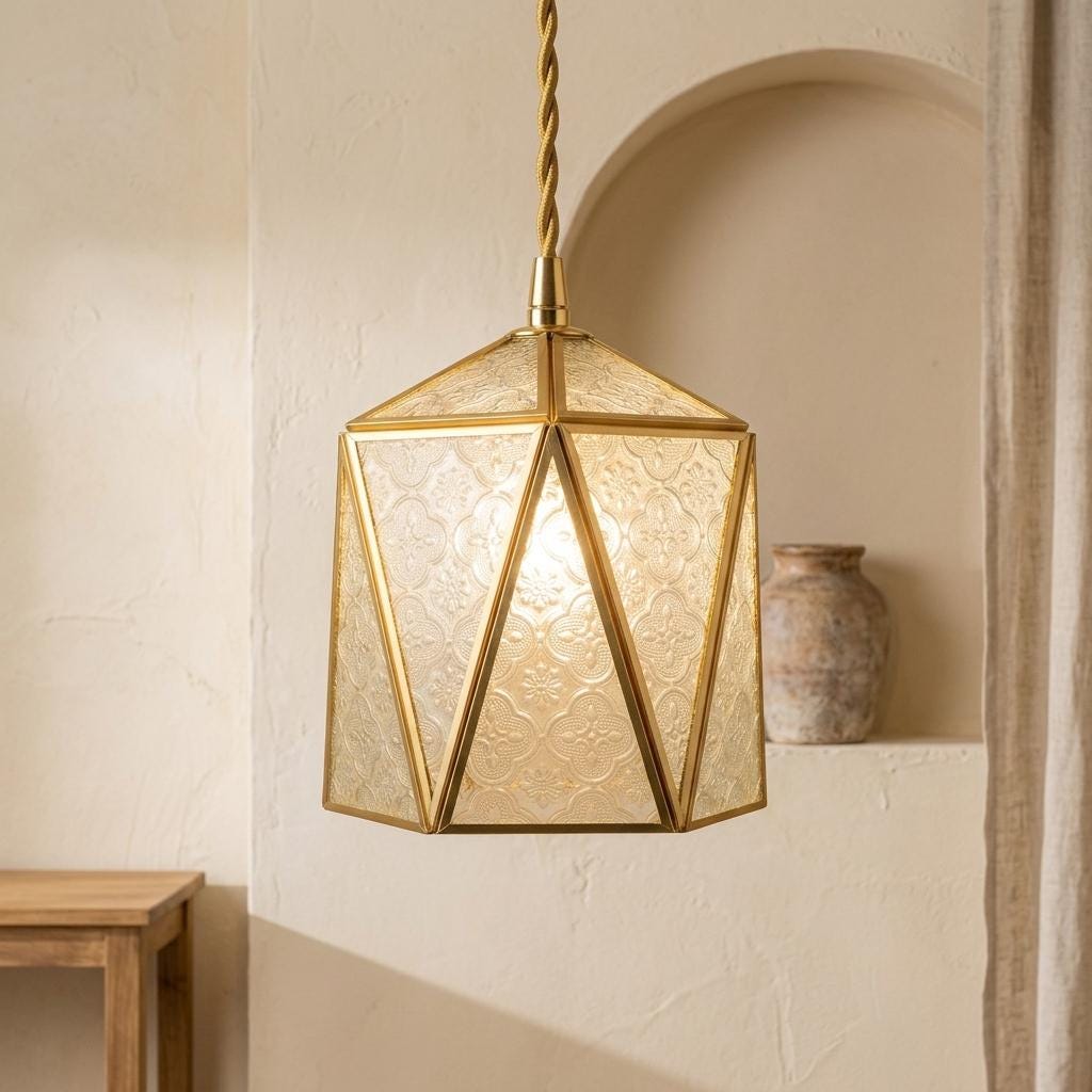 Handmade Faceted Geometric Pendant Light with Clear Triangular Panels - view 6