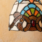 Handmade Owl-Inspired Tiffany-Inspired Pendant Light with Cream, Blue, and Amber-tone Panels - view 3