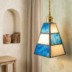 Handmade Blue and White Striped Tiffany-Inspired Pendant Light with Tapered Bell Shape - view 6