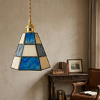 Handmade Blue and White Striped Tiffany-Inspired Pendant Light with Tapered Bell Shape - view 9