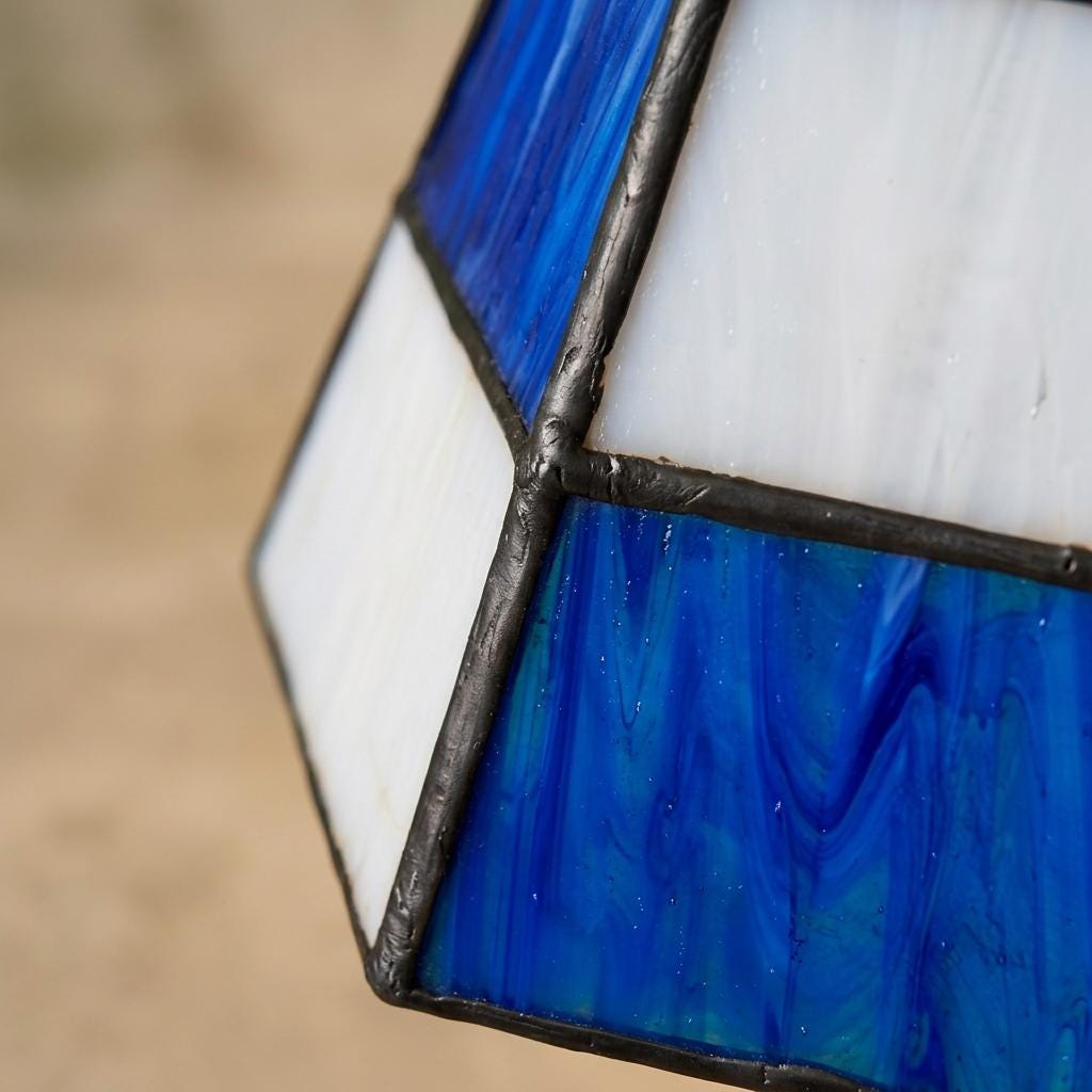 Handmade Blue and White Striped Tiffany-Inspired Pendant Light with Tapered Bell Shape - view 2