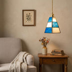 Handmade Blue and White Striped Tiffany-Inspired Pendant Light with Tapered Bell Shape - view 8