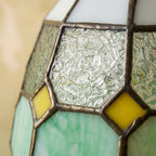 Handmade Cream and Mint-Green Faceted Dome Tiffany-Inspired Pendant Light with Yellow Diamond Motifs - view 2