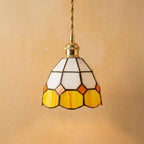 Handmade Cream and Yellow Faceted Bell Tiffany-Inspired Pendant Light with Orange Diamond Motifs - view 5