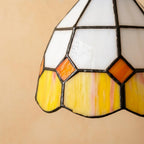 Handmade Cream and Yellow Faceted Bell Tiffany-Inspired Pendant Light with Orange Diamond Motifs - view 3