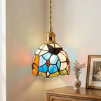 Blue and Pink Handmade Tiffany-Inspired Pendant Light with Butterfly-Like Botanical Motifs - view 10