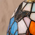Blue and Pink Handmade Tiffany-Inspired Pendant Light with Butterfly-Like Botanical Motifs - view 2