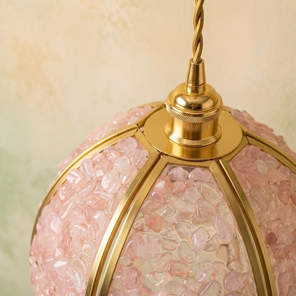 Soft Pink Pebble-Pattern Handmade Tiffany-Inspired Pendant Light with Petal-Panel Dome - view 4