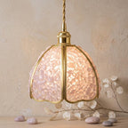 Soft Pink Pebble-Pattern Handmade Tiffany-Inspired Pendant Light with Petal-Panel Dome - view 10