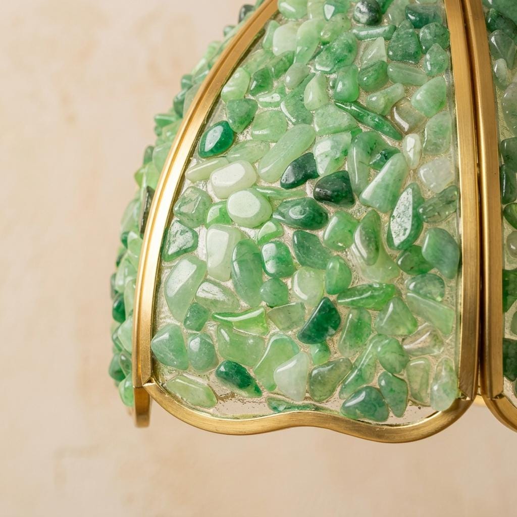 Green Pebble-Pattern Handmade Tiffany-Inspired Pendant Light with Petal-Panel Dome - view 2