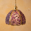 Purple Pebble-Pattern Handmade Tiffany-Inspired Pendant Light with Petal-Panel Dome by AuroraeGlass