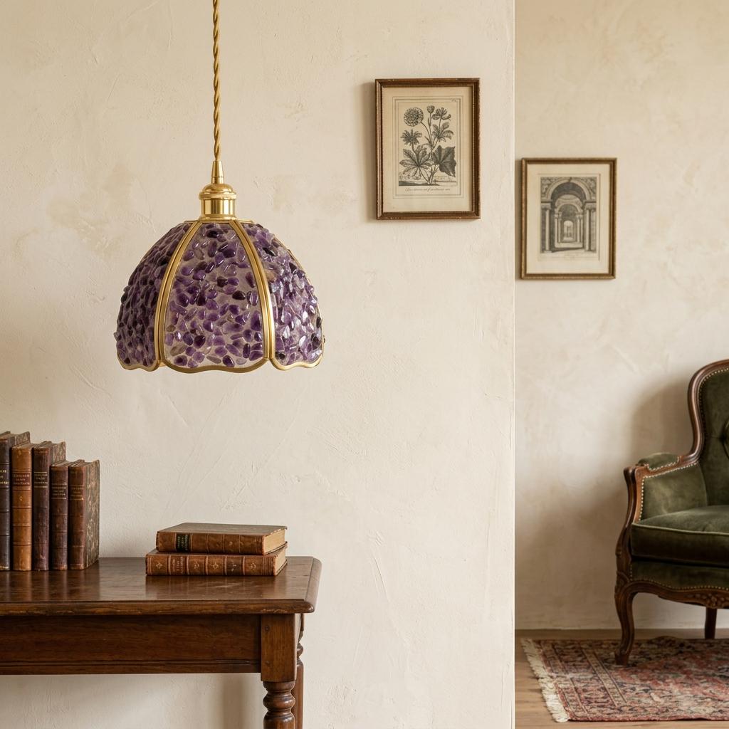 Purple Pebble-Pattern Handmade Tiffany-Inspired Pendant Light with Petal-Panel Dome - view 8