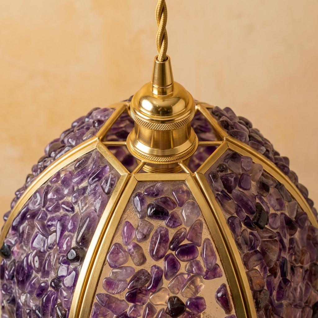 Purple Pebble-Pattern Handmade Tiffany-Inspired Pendant Light with Petal-Panel Dome - view 3