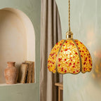 Yellow and Red Pebble-Pattern Domed Handmade Tiffany-Inspired Pendant Light - view 6