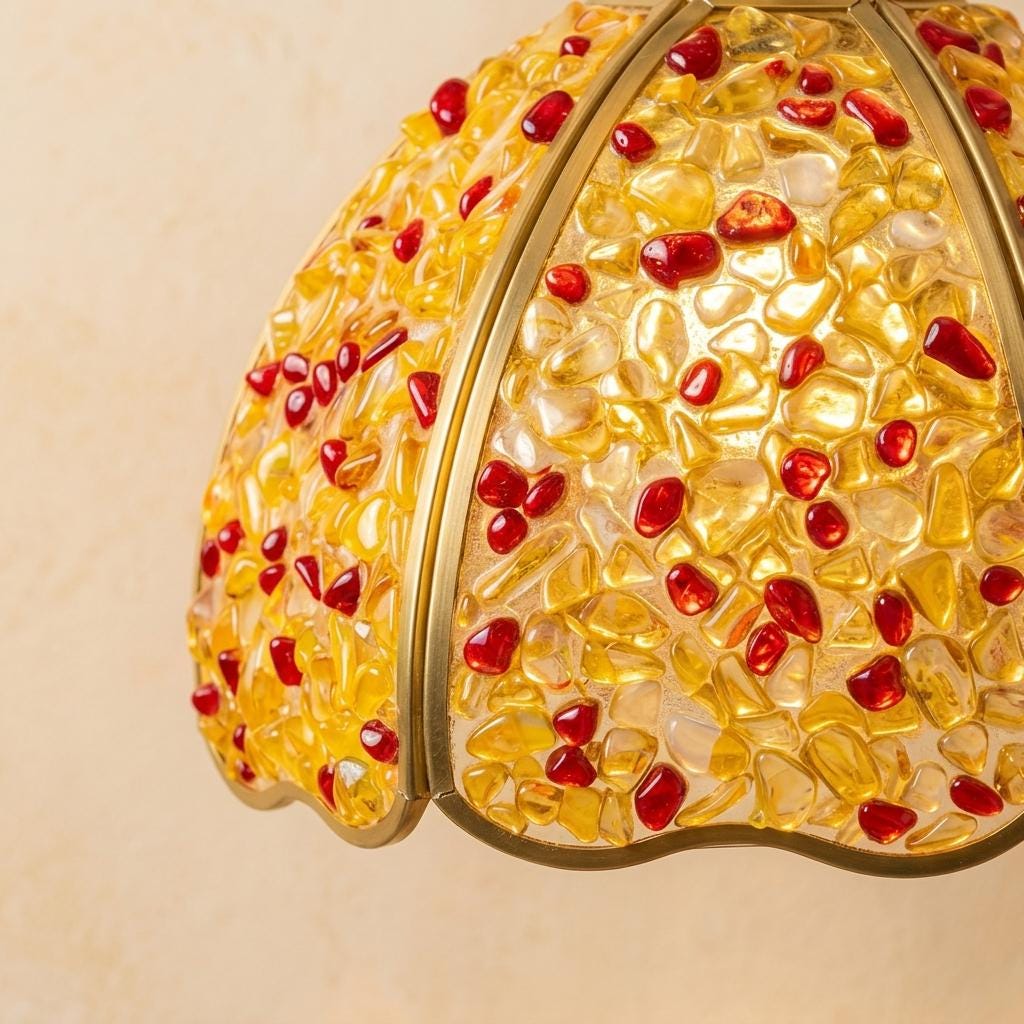 Yellow and Red Pebble-Pattern Domed Handmade Tiffany-Inspired Pendant Light - view 3