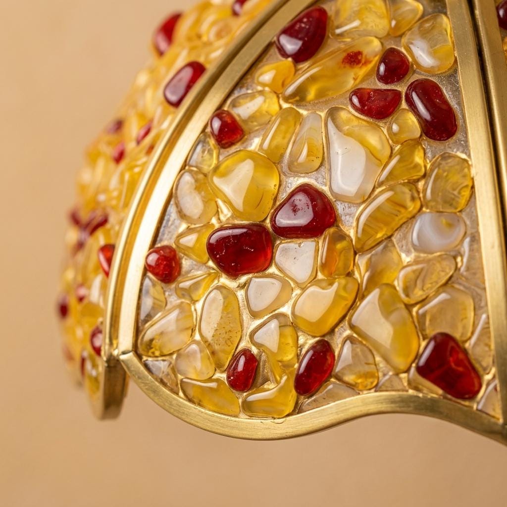 Yellow and Red Pebble-Pattern Domed Handmade Tiffany-Inspired Pendant Light - view 2