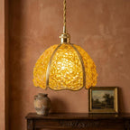 Yellow Pebble-Pattern Domed Handmade Tiffany-Inspired Pendant Light with Amber-Tone Speckles - view 10