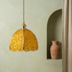 Yellow Pebble-Pattern Domed Handmade Tiffany-Inspired Pendant Light with Amber-Tone Speckles - view 7