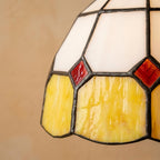 Cream and Yellow Domed Handmade Tiffany-Inspired Pendant Light with Red Diamond Details - view 2