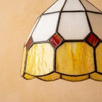 Cream and Yellow Domed Handmade Tiffany-Inspired Pendant Light with Red Diamond Details - view 3