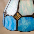 Cream and Blue Domed Handmade Tiffany-Inspired Pendant Light with Amber-Tone Diamond Motifs - view 2
