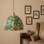 Deep Green Pebble-Pattern Handmade Tiffany-Inspired Pendant Light with Petal-Panel Dome - view 9