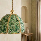 Deep Green Pebble-Pattern Handmade Tiffany-Inspired Pendant Light with Petal-Panel Dome - view 7