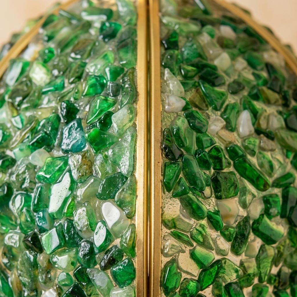 Deep Green Pebble-Pattern Handmade Tiffany-Inspired Pendant Light with Petal-Panel Dome - view 3