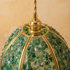 Deep Green Pebble-Pattern Handmade Tiffany-Inspired Pendant Light with Petal-Panel Dome - view 4