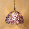 Deep Purple Pebble-Pattern Handmade Tiffany-Inspired Pendant Light with Petal-Panel Dome by AuroraeGlass