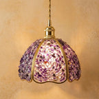 Deep Purple Pebble-Pattern Handmade Tiffany-Inspired Pendant Light with Petal-Panel Dome by AuroraeGlass